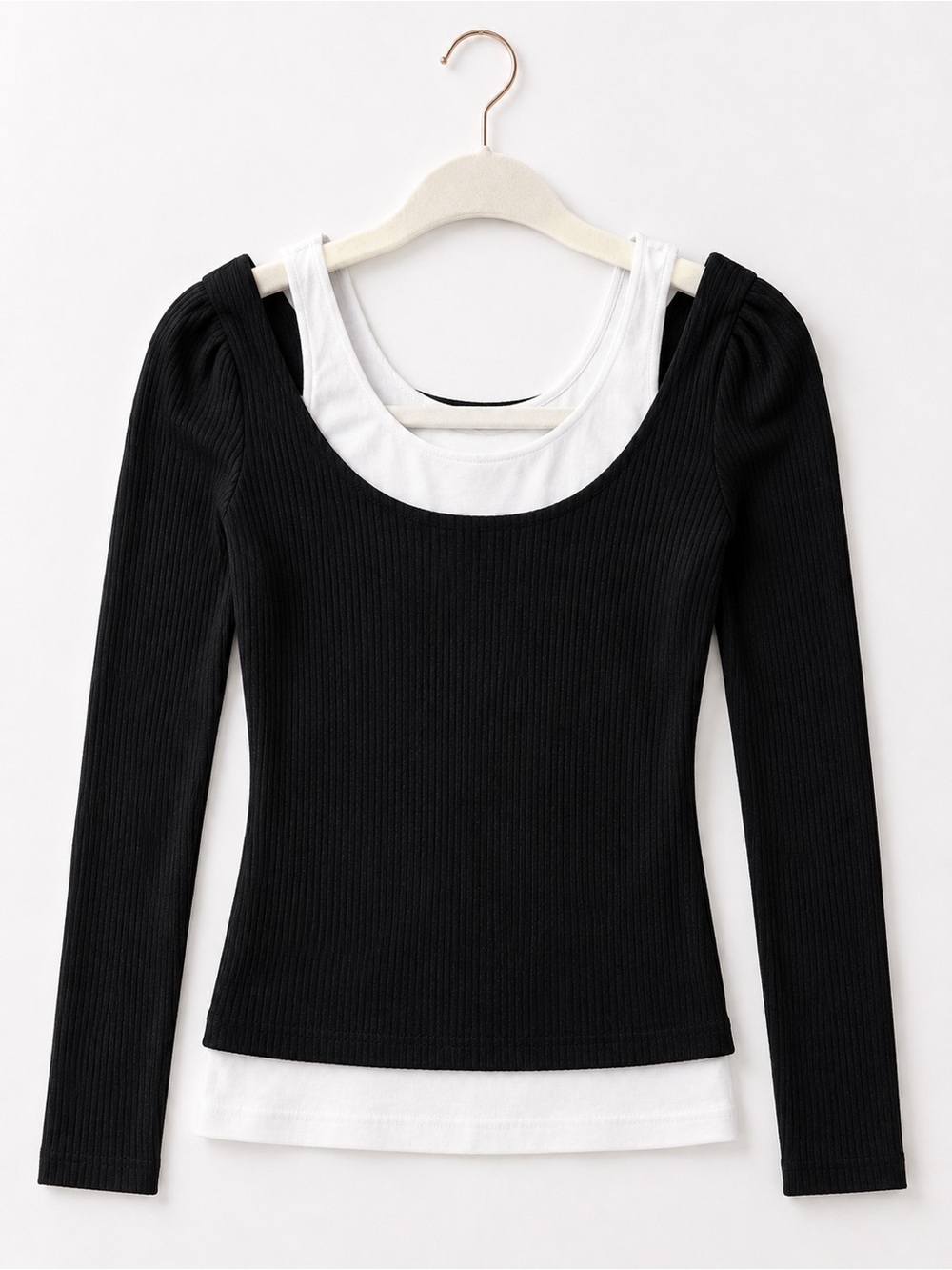 Black & White Layered Ribbed Long Sleeve Top - Picture 2 of 10